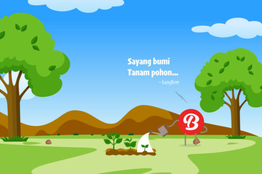 Ilustrasi sayang bumi tanam pohon.