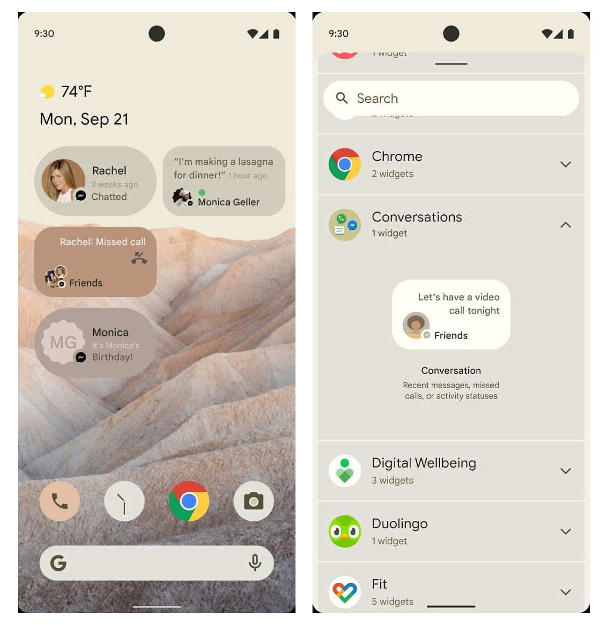 Tampilan Widget Percakapan Android 12