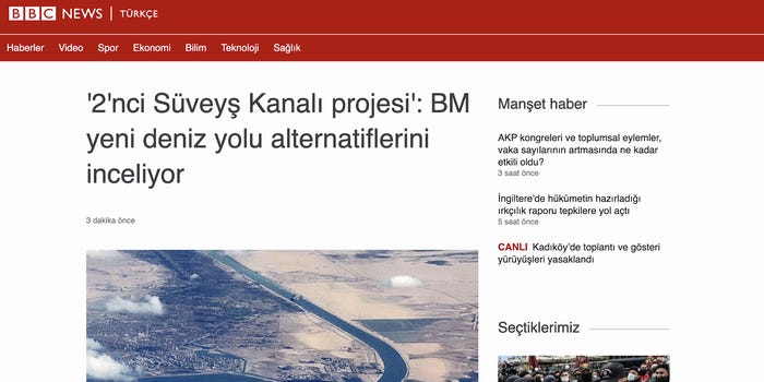 Tangkapan layar artikel BBC Turki yang sekarang telah dihapus.