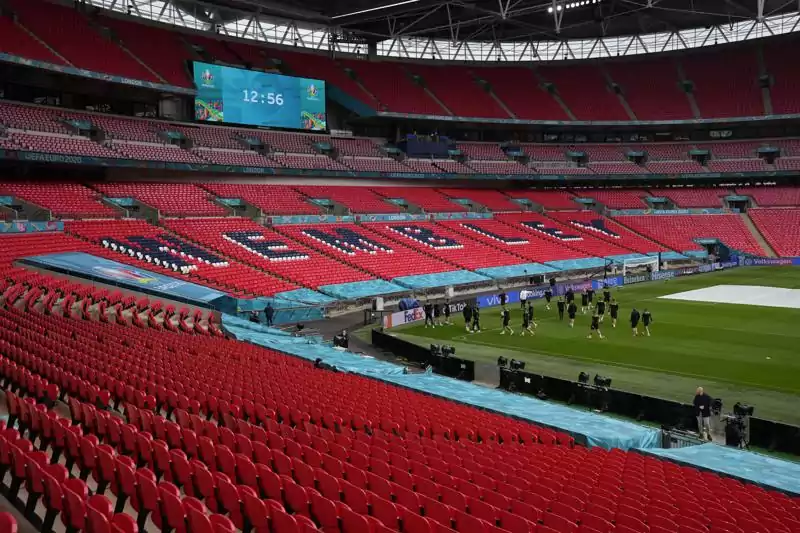 Skuat Ceko berlatih di Stadion Wembley di London, Senin, 21 Juni 2021. Foto: AP