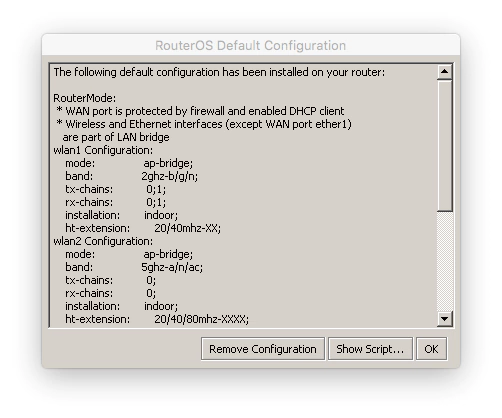 Default configuration. Mikrotik default config. ico default configuration.