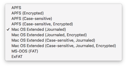 Pilihan format HDD macOS Hight Sierra hingga yang terbaru.
