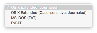 Pilihan format HDD macos el-capitan