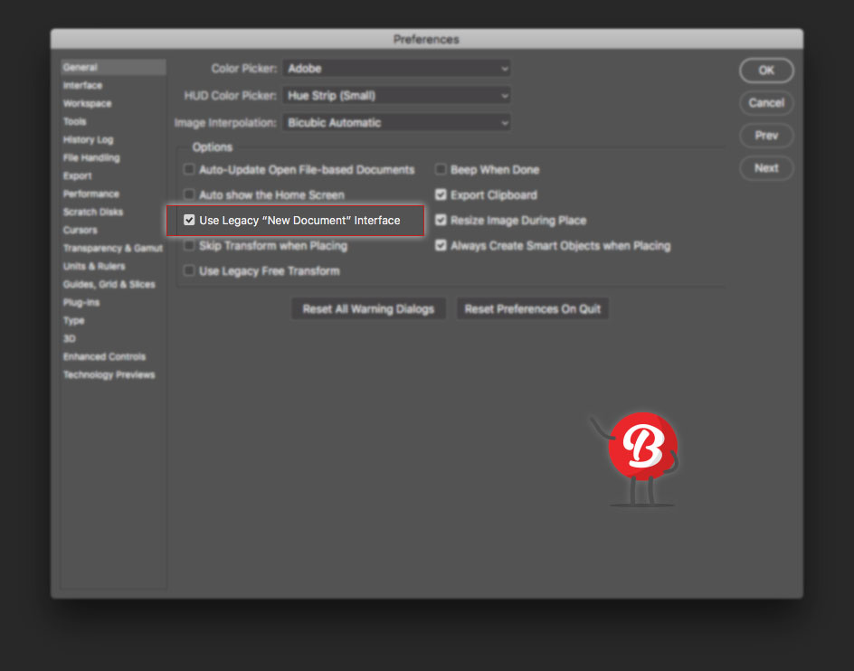 Photoshop Preferences: Use Legacy "New Document" Interface.