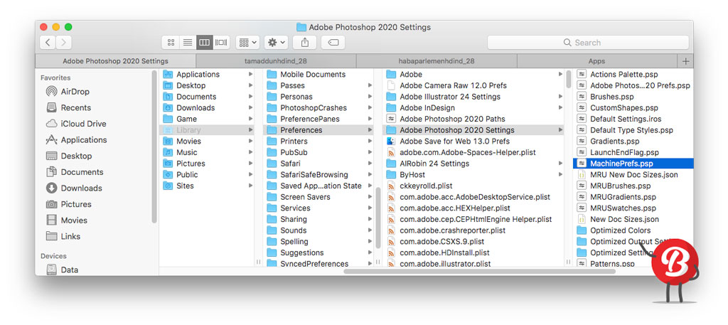 Finder macOS /Library/Preferences/Adobe Photoshop 2020 Settings.