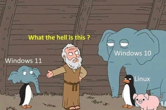 Meme Windows 11 setengah Linux