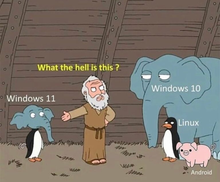 Meme Windows 11 setengah Linux